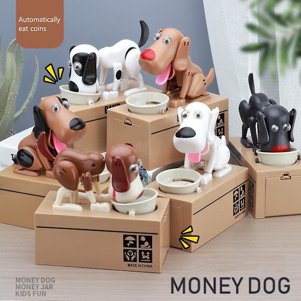 Spargris Bank Piggy Mekanisk Choken Mynt Sparande Hungrig Ätande Hund Robotisk, 100% Ny (FMY) whitebrown