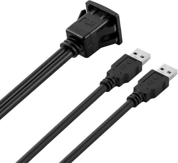 USB-panel Flush Mount-kabel USB 3.0 Forlengelse Dash Mount Flush Mount Panel Mount-kabel for bil båt motorsykkel (kvadratisk dobbel USB 3.0 1m Cisea (FMY)