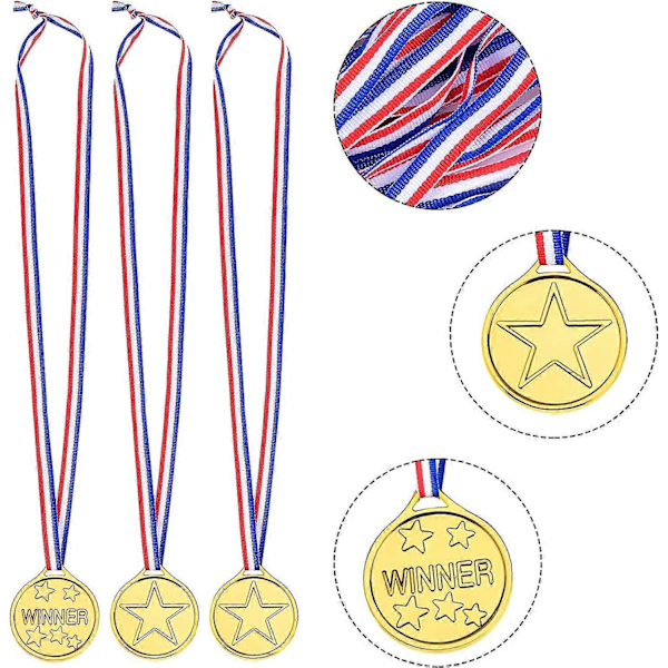 12 stycken plastvinnarmedaljer utmärkelsemedaljer medaljer med halsband för barn sportfest (FMY)