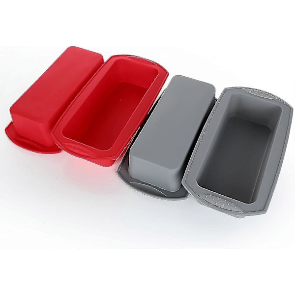 4-pack Silikonformar för Limpa, Non-Stick Brödform för Bakning, Röd och Grå (FMY)
