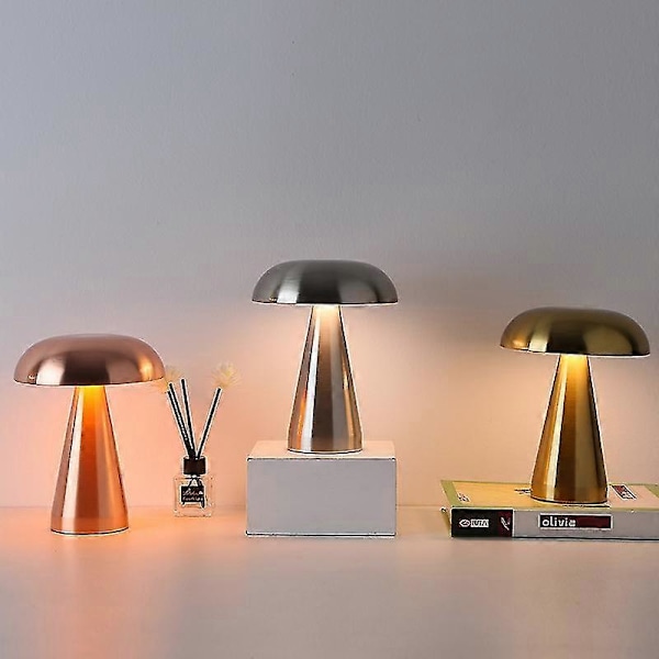 LED Svampe Bordlampe Genopladelig Touch Tre-tonet Belysning Til Cafe Bar Restaurant Stue Soveværelse Studie Dekoration - 1 stk (FMY) Rose Gold