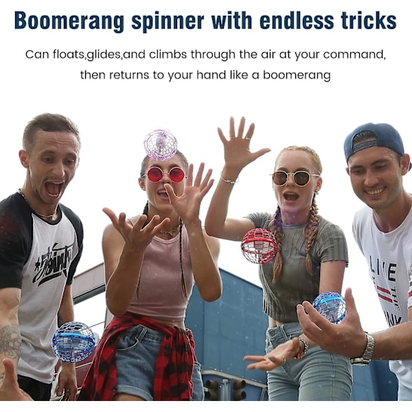 Flygande Bollleksaker, 2021 Uppgraderad Laddningsbar Boomerang Spinner Drone 360° Rotationsflygande Orb Bollleksak Inbyggd LED Mini Orb Drone Flygande (Rosa) (FMY)