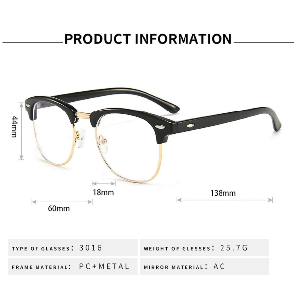 Blått lysblokkerende briller Retro semi-innfatning Uv400 klar linse Databriller for menn kvinner (FMY)