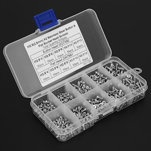 M2.5*4M2.5*6M2.5*8M2.5*10M2.5*12 Knap TFlade Hoved Hex Socket Skruesæt - 500stk  (FMY)
