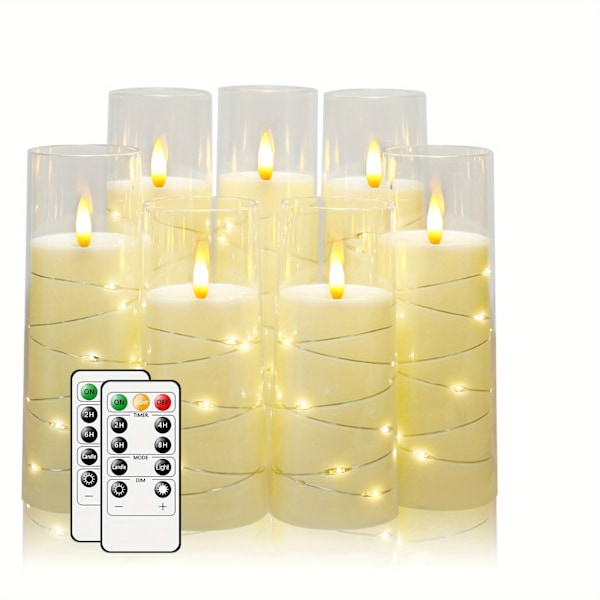 7 Akryl Blinkande LED Flammlösa Kolonn Ljus - Batteridriven, Fjärrkontroll, Inbyggd Stjärnsträng, Flimmerande Atmosfär - Perfekt Hem D (FMY) Red D2.3"xH5"5"6"6"7"7"7"