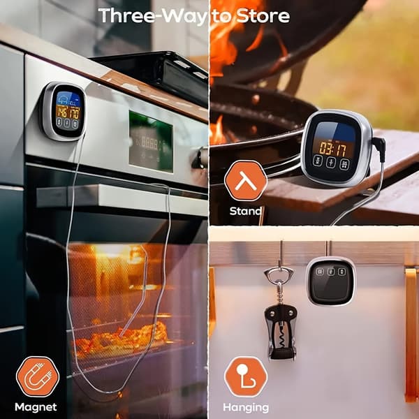 HOTU Kötttermometer, Digital Grillkötttermometer, Stor Pekskärm Grillmatstermometer med Klocktimer, Termometer med Sond (FMY) Black