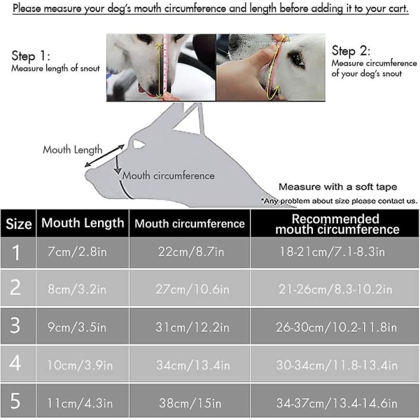 Hunde snude - Blød kurvesnude til hunde Sikker og behagelig pasform, forhindrer bid, tygning og gøen (størrelse 5)  (FMY)