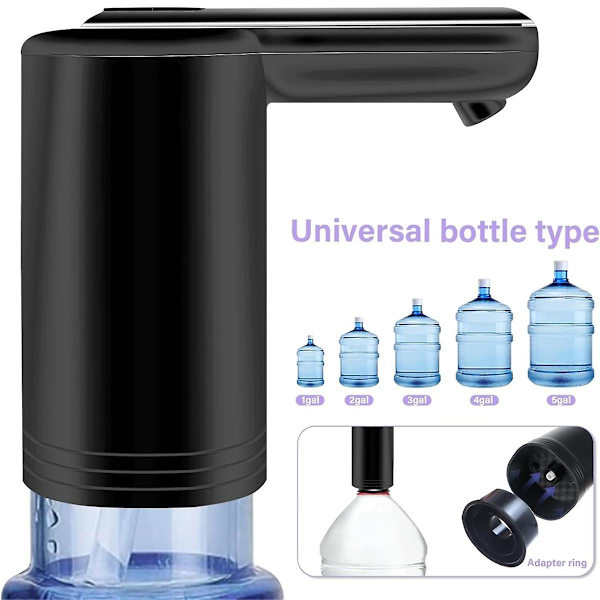 Vattenbehållare för 5 gallonsflaska, Universal 2-motor snabbare pumpande vattenpump, Bärbar USB-laddning Svart (FMY)