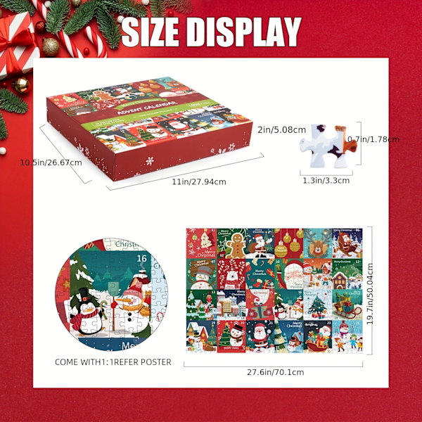 Joulukalenteri-palapeli 1008 osaa, Juhlava joulukalenteri, 24 päivän laskurikalenteri, 24 miniboksia, Lumimaisema-palapeli (FMY) Santa Claus Puzzle