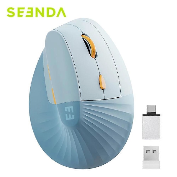 Seenda Lift Vertikal Trådløs Mus Type C Genopladelig Ergonomisk USB & Type C Mus til Laptop PC MacBook Windows Android Mus & Trac (FMY) Blue