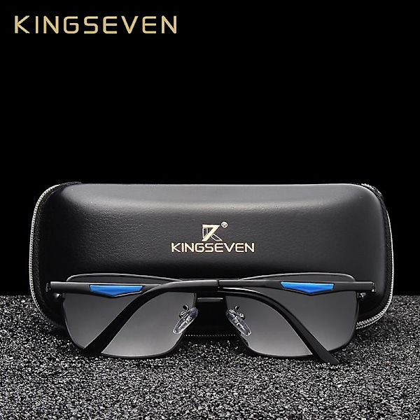 KINGSEVEN 2022 Klassinen Neliö Polaroid Aurinkolasit Miesten Ajomiseen Miehille Aurinkolasit Silmälasit UV-Suoja Oculos N7906 (FMY) Gun Gray Original