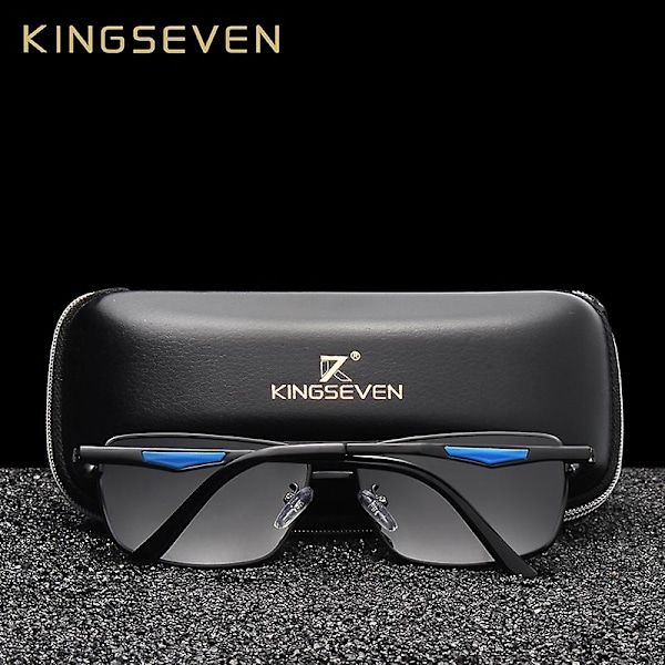 KINGSEVEN 2022 Klassiska Kvadratiska Polariserande Solglasögon för Män, Körglasögon, UV-Blockerande Oculos N7906 (FMY) Gun Gray Original