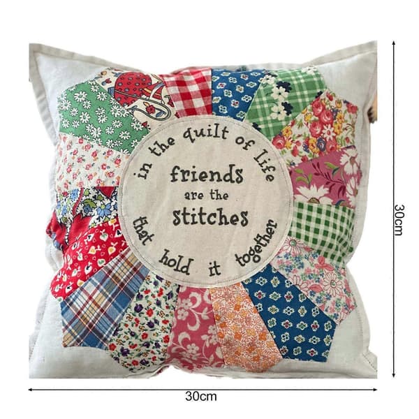 Vänskaps Citat Prydnadskudde Retro Design Patchwork Spetsdekor Sovrum Vardagsrum Soffkudde Dekorativ Gåva med Skrivet Meddelande (FMY) B