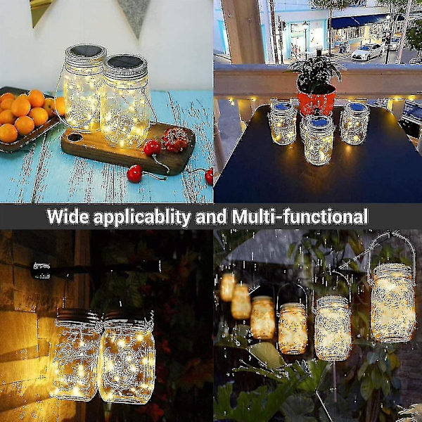 20 LED 10 Pakkaa Mason Jar -kansi Aurinkokennovalot Ripustuskoukulla Mason Jar -satumainen Puutarha Patio [ilman purkkia] (FMY) Warm White