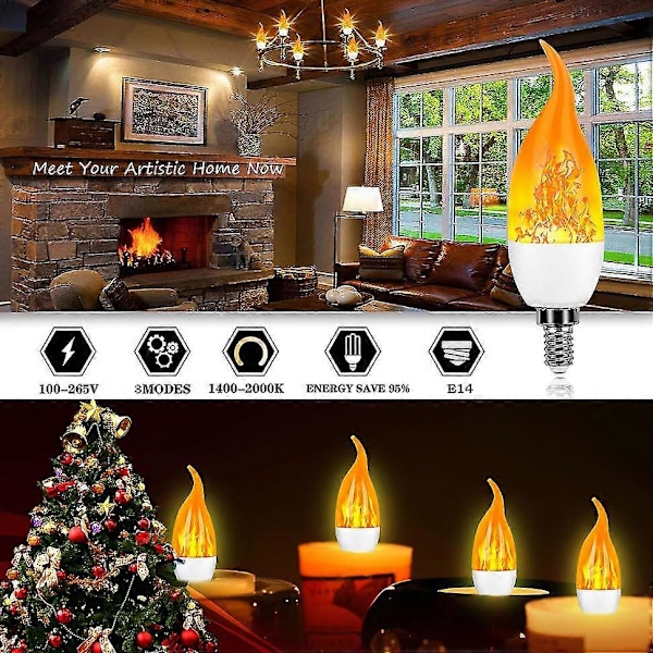 LED Flamme Flimrende Pære LED Ild Emulering Lys E14 E27 Stearinlys Lampe 4 Tilstande Belysning Kreativ Juleatmosfære Lampe Hjem Dekoration 1 Stk (FMY) E14 2 pcs