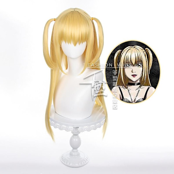 Halloween Paryk Amane Misa Cosplay Paryk Anime Death Note Gylden Gul Cosplay Paryk Misa Misa Varmebestandig Hår Halloween Fest Kvinder Parykker + Hætte (FMY) As shown One Size-Death Note