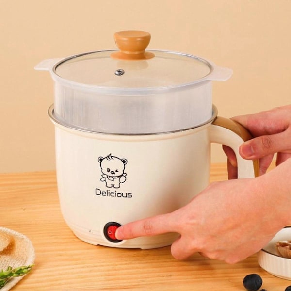 Elektrisk Gryta Hushåll 1.8L Nonstick Elektrisk Stekpanna för Soppa Fritera Pasta (FMY) khaki Single layer