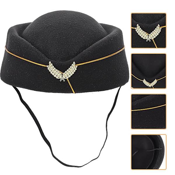 Svart Tilbehør Kvinne Uniform Cosplay Hatt Kvinner Dame Caps Stewardess Hatt (FMY) Black 20X18CM