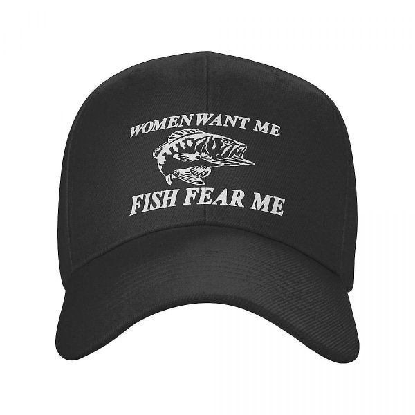 Punk Women Want Me Fish Fear Me Cap Män Kvinnor Justerbar Fishing Fisherman Trucker Hat Sports (FMY) Black