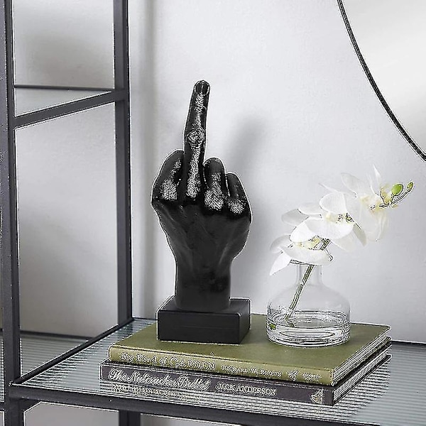 Personlig Mellemfinger Statue Ornament Hjem Desk Dekoration Tilbehør Desktop Geste Figur Skulptur Stue Dekoration (FMY) Black