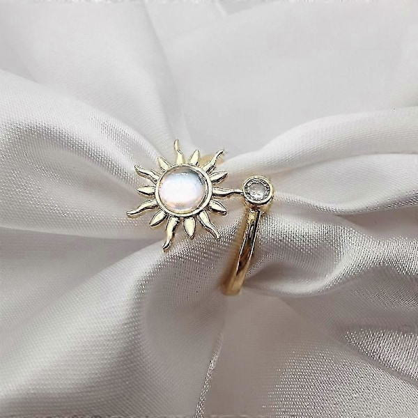 Fidget Ring til Kvinder Piger Åben Justerbar Angst Ringe Solsikke Tusindfryd Månesten Stjerne Knoringe Spinner Ringe (FMY) Silver