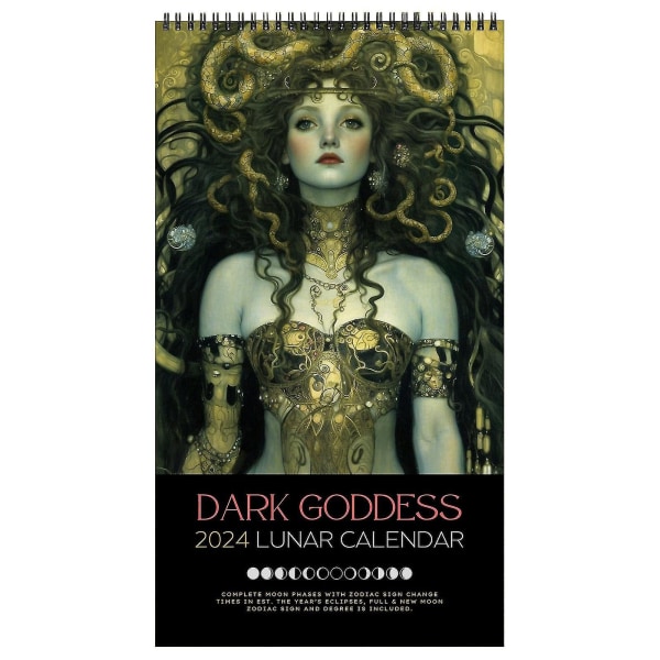 Dark Goddess 2024 -kalenteri musta seinäkalenteri Kuun vaiheet kreikkalaisen mytologian lahja, 100 % uusi (FMY)