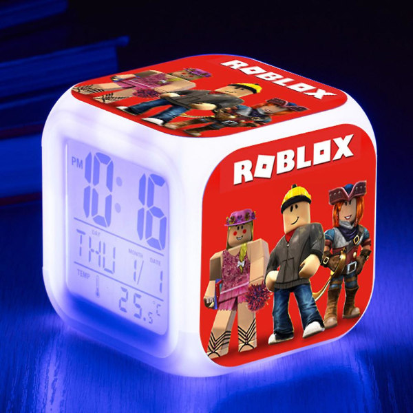 Roblox Print Digital väckarklocka 7 färgskiftande spel Nattljus LED-skärm Sängklocka Heminredning Barnleksakspresenter (FMY) C