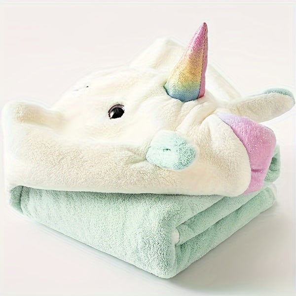 3D Sød Hættehåndklæde, UltrBlødt & Absorberende Badehåndklæde, Strandponcho Håndklæder, 28\" x 55\" (Grøn)  (FMY) Unicorn (Green)