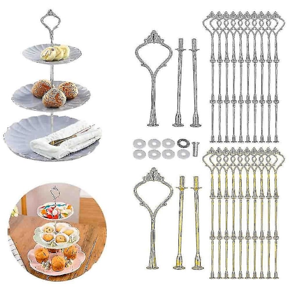 10 Sett Kake Stativ Beslagsett Lagdelt Brett For 3 Lags Kake Stativ Holder Hardware (FMY) Silver