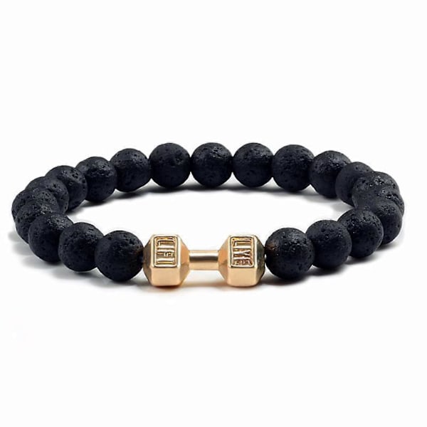 Traintough Håndvægt Armbånd til Mænd, Cool Vulkansten Angst Perlearmbånd, Justerbare Yoga Vægtstang Armbånd Gaver (FMY) gold A