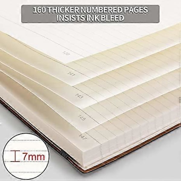 Linjerad anteckningsbok - 320 numrerade sidor Stor B5 tjock anteckningsbok för kvinnor, 100gsm tjockt linjerat papper, mjukt konstläderomslag, för (FMY)
