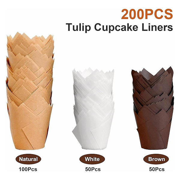200 stk. Tulipan Cupcakeforme, Muffinforme Holdere til Bagning af Kopper, Fedtbestandige Cupcakepapirer til Fest, Jul (FMY) As Shown
