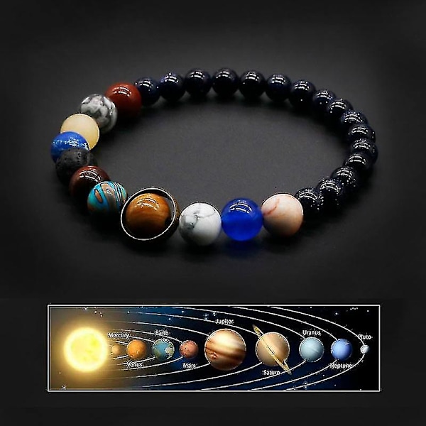 Universet Solsystem Armbånd Kvinder Natursten Otte Planeter Armbånd (FMY) Lava 6mm-8mm