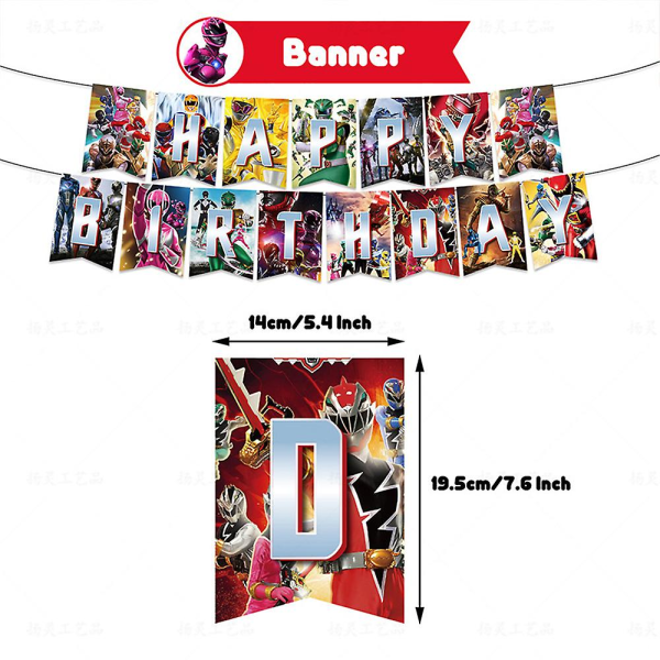Party Decor Power Rangers Tema Party Supplies Set, inkluderar banner, cupcake toppers, ballonger Kit (FMY)