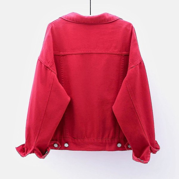 Naisten kevät- ja syystakit Lämpimät kiinteät pitkähihaiset farkkutakki, ulkovaatteet (FMY) Red XL