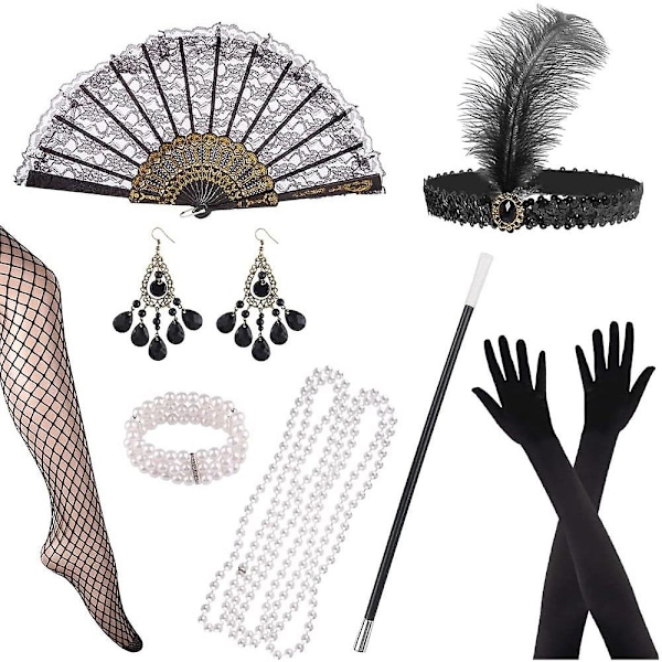 1920-luvun Naisten Flapper-Asusteet Gatsby-Puku Asusteet Sarja 20-luvun Vintage Party Flapper Pääpanta Helmikaulakoru Rannekoru Korvakorut Hanskat (FMY) C