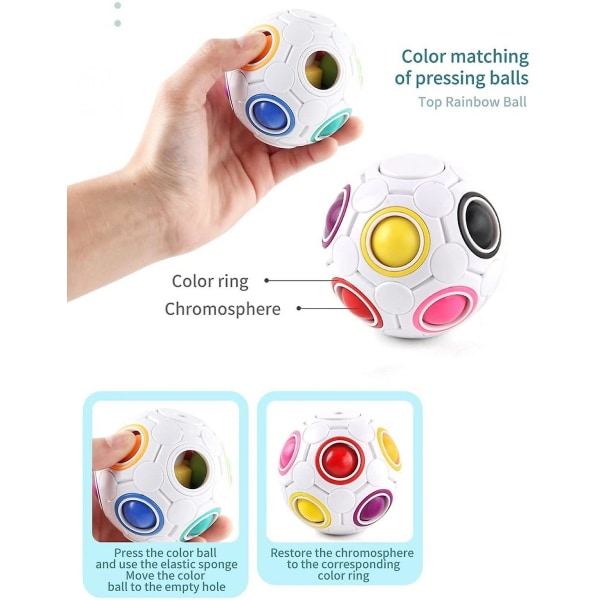 Roterende Stress Regnbuebold Infinity Relief Spinner Fidget Legetøj Til Voksne Børn Pædagogisk Magic Cube Puslespil (hvid) (FMY)