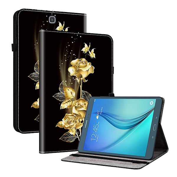 Maltet Cover i Læder med Malet Design til Samsung Galaxy Tab A 9.7 T550 T555 P550 (FMY) Gold Butterfly Rose