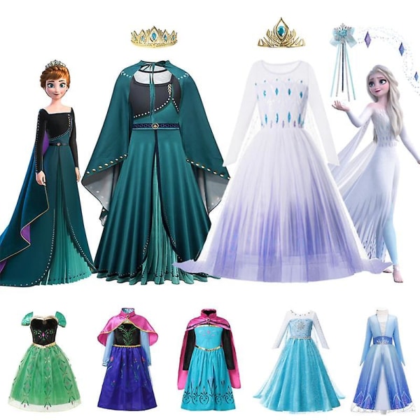 Disney Frozen Costume Princess Klänning För tjejer Vit paljetterad Mesh Balklänning Karnevalskläder Barn Cosplay Snow Queen Elsa Anna (FMY) Elsa Dress A 7-8T (130)