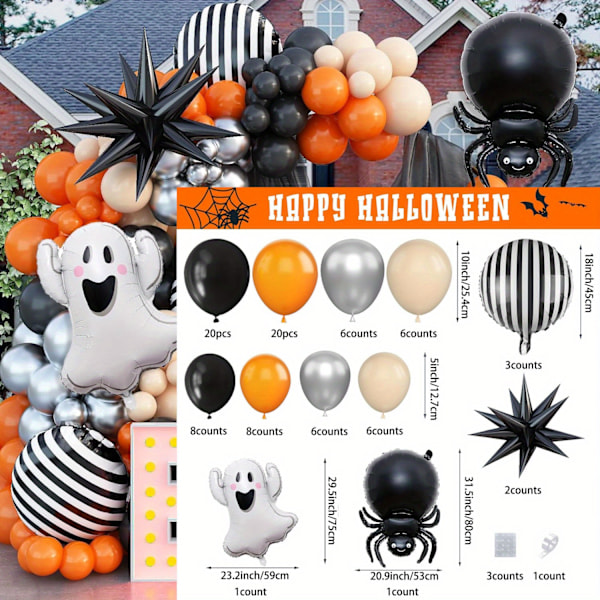 91 stk. Sort, Orange & Abrikos Halloween Ballonbue Kit til Spooky Party Dekorationer, Perfekt til Hjem & Have (FMY) 91pcs