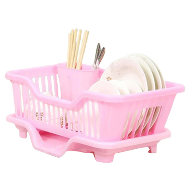 Oppvaskstativ Oppvaskstativ Oppvaskstativ med dryppbrett for tallerkener kniver skjeer og gafler  (FMY) Pink