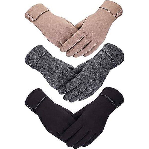 3 par damehandsker vinter touchscreen sms-telefon Vindtætte handsker fleeceforede koldt vejr varme handsker (FMY)
