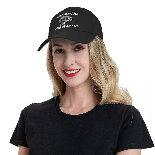 Punk Women Want Me Fish Fear Me Baseball Cap Mænd Kvinder Justerbar Fiskeri Fisker Trucker Hat Sport (FMY) Black