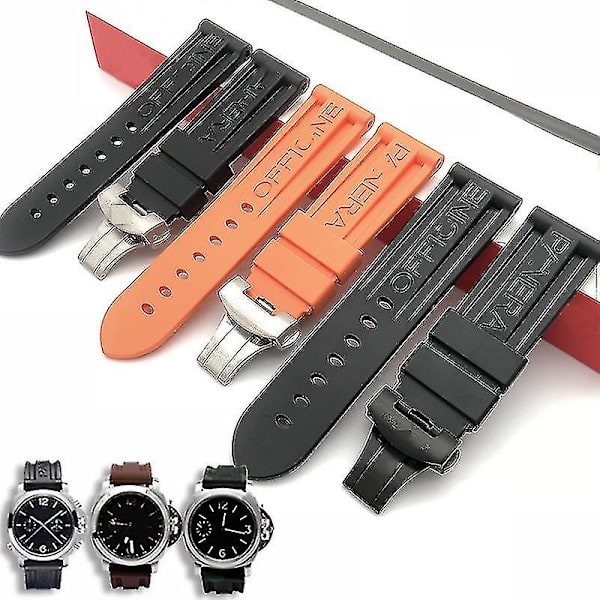 Fjärilsklämma Urband Svart Urband Silikon Gummiband Ersättning För Panerai Rem Verktyg Stålspänne - ya  (FMY) 22mm