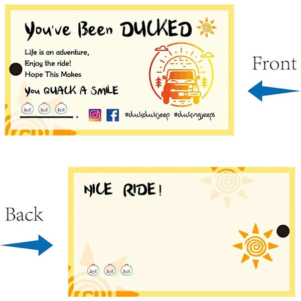 50 kpl You've Been Ducked -kortteja, Ankkakyltit, Ankkapelin kortit, DIY Jeep -ankkakortti reiällä ja narulla (FMY)