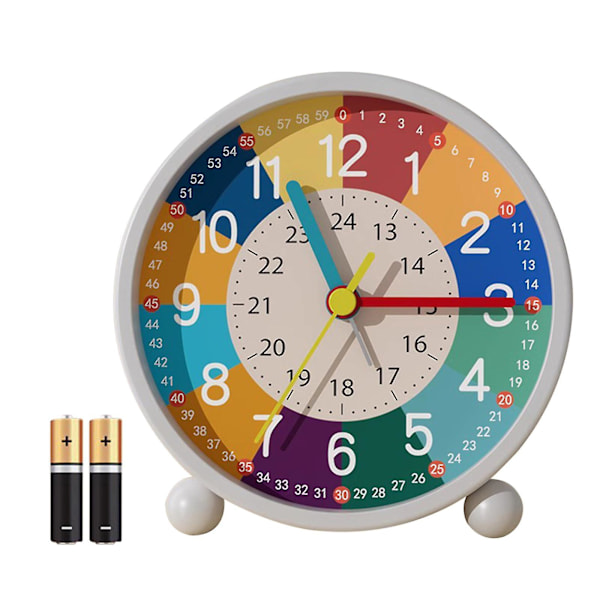 Vekkerklokke for soverom, barneklokke, analog vekkerklokke, uten tikk, læringsvekkerklokke, barnekvartsvekkerklokke (FMY) D