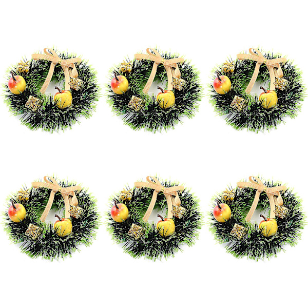 6 st julgransringar, små ljuskransar konstgjorda bär snöiga tallnålar ljuskransar för bröllopscenterpiece jul (FMY) Green-yellow 12cm