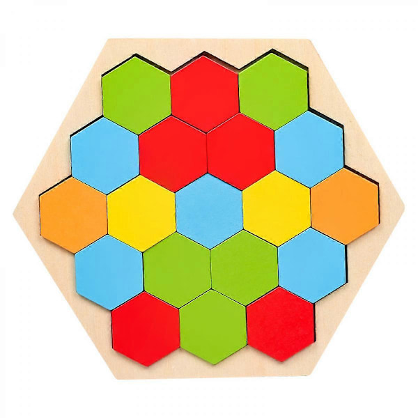 Trekantet puslespill i tre for voksne og barn - Tangram-formet modellblokk, hjernepuslespill, geometri, logikk, IQ-spill (FMY)