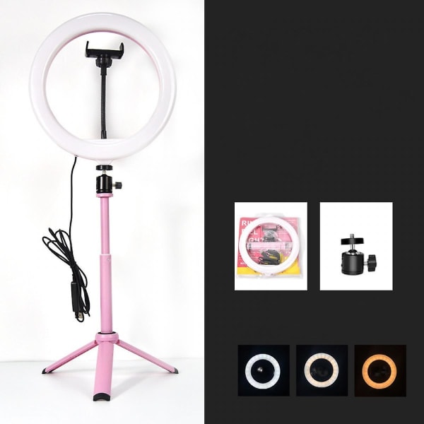 Valokuvan LED-selfie-sormustäyttövalo 10 tuuman himmennettävä kamerapuhelin 26 cm rengaslamppu meikkivideoon Live Studio Pink (FMY)