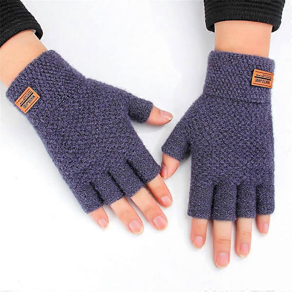 Vinterhandskar i alpacka ull, fingerlösa, varma stickade halvfingershandskar för män (FMY) dark blue